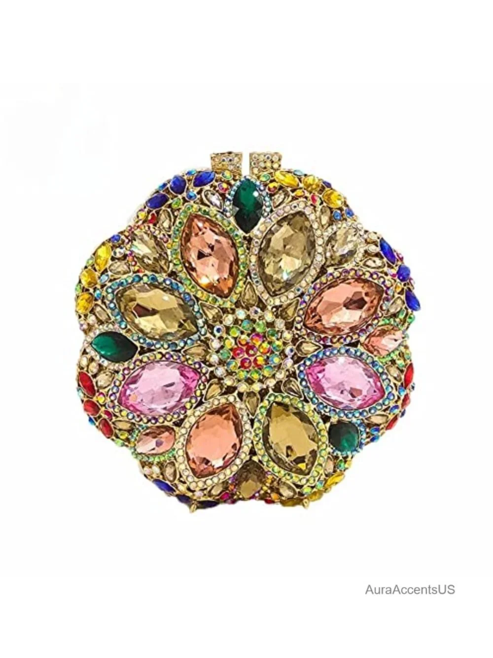 Crystal Clutch Evening Bag Handbag Bridal Wedding Purse Round Chain Strap
